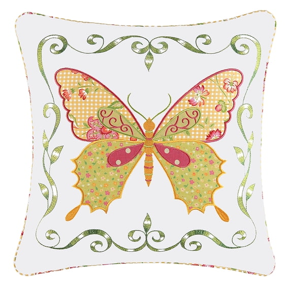 Pink Butterfly Applique Throw Pillow, 18" x 18"