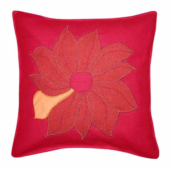 Red Flower Applique Throw Pillow, 18" x 18"