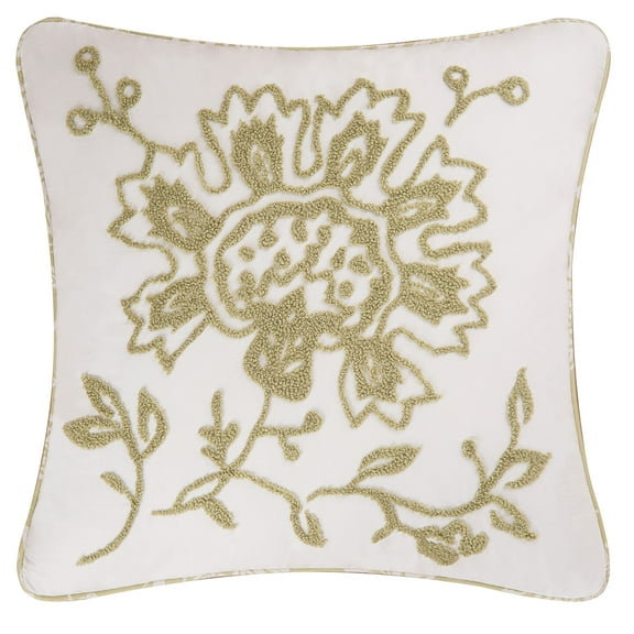 Shelby Green Floral Flower Tufted Accent Throw Pillow, 18" x 18"