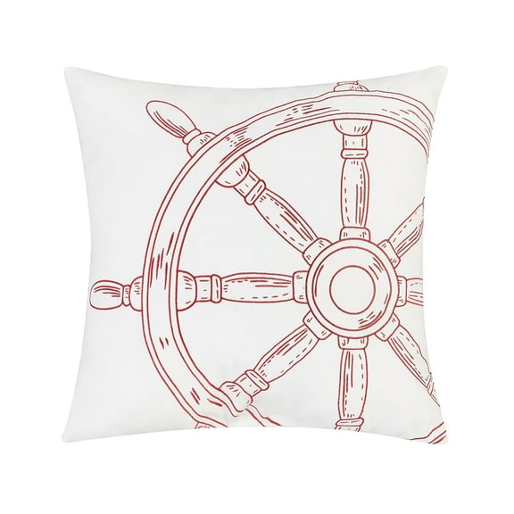 Ships Wheel Indoor / Outdoor Embroidered Throw Pillow, 18" x 18"