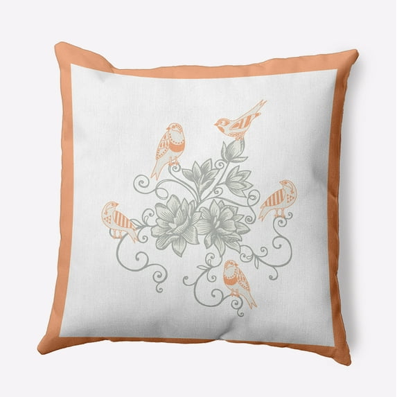 18" x 18" Simply Daisy Birds And Flowers Polyester Accent Pillow, Coral Qty 1