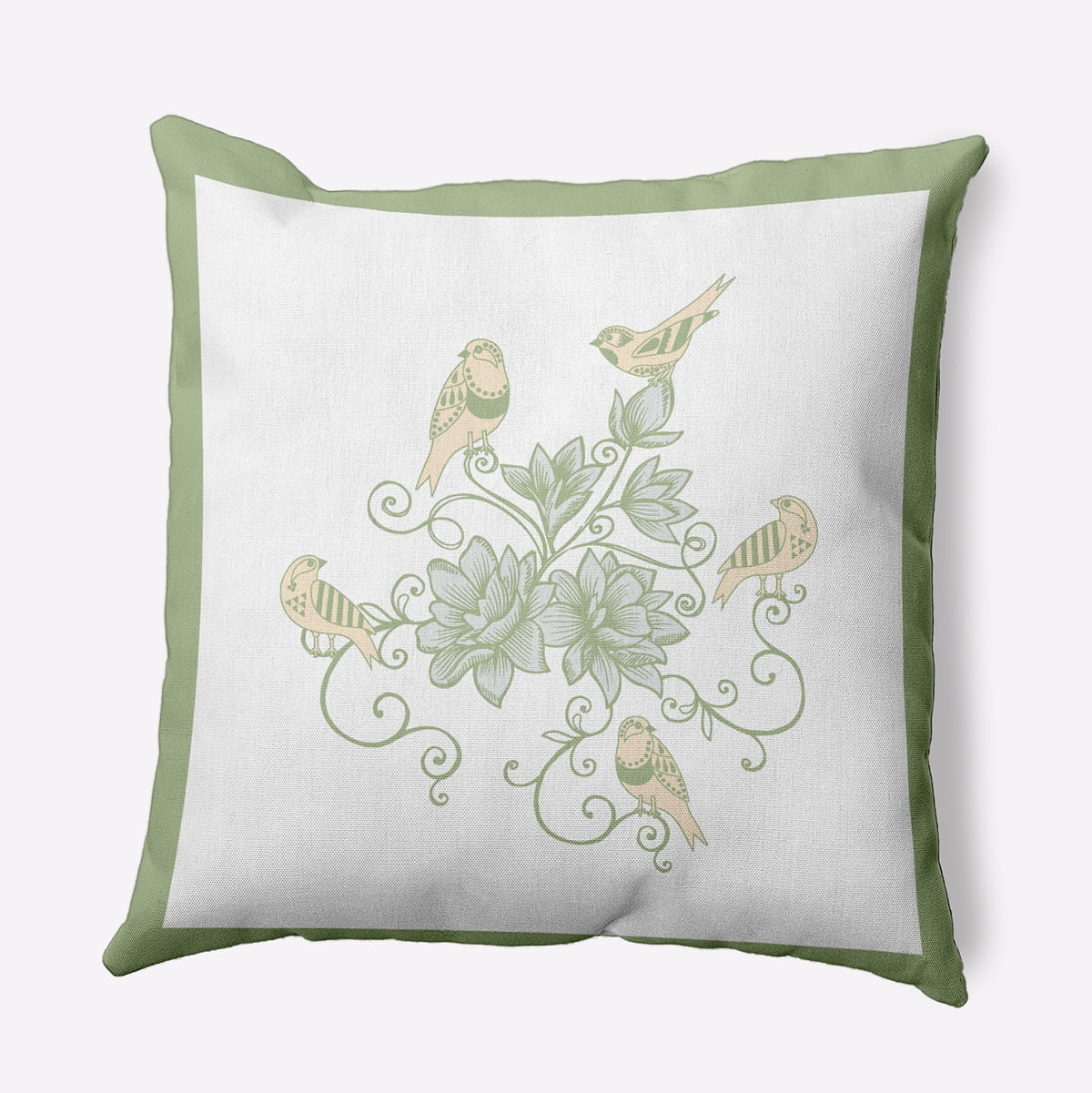 18" x 18" Simply Daisy Birds And Flowers Polyester Indoor/Outdoor Pillow, Fresh Green Qty 1