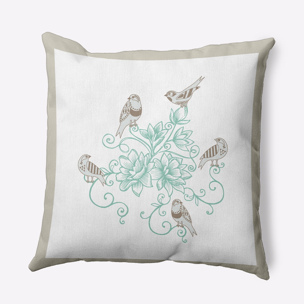18" x 18" Simply Daisy Birds And Flowers Polyester Indoor/Outdoor Pillow, Oatmeal Qty 1