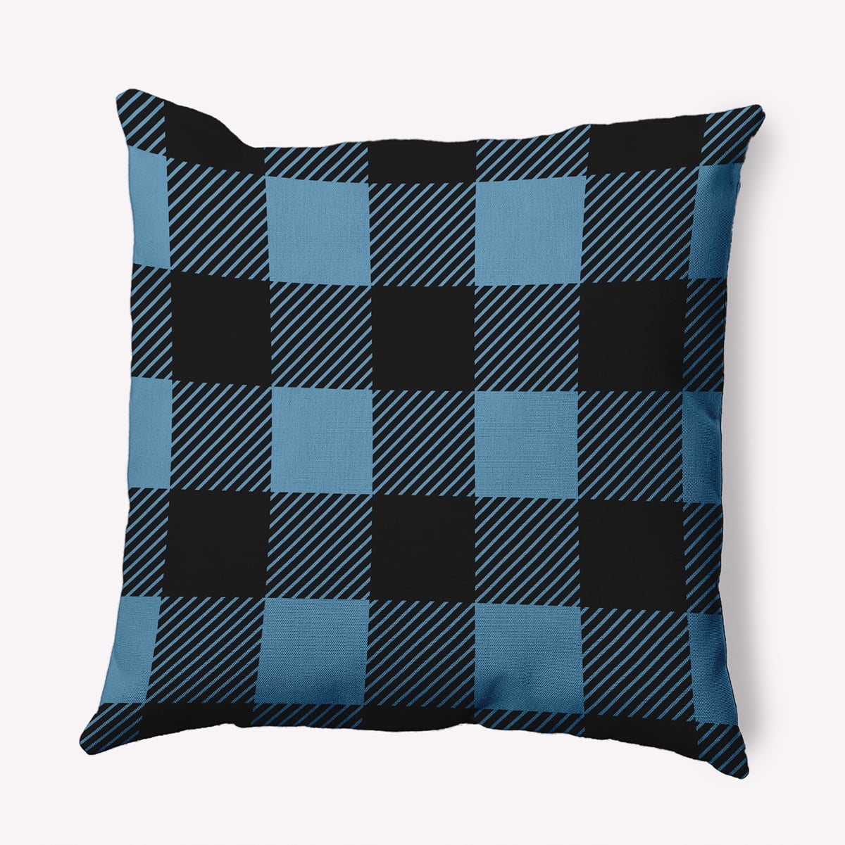 18" x 18" Simply Daisy Buffalo Plaid Polyester Indoor/Outdoor Pillow, Chambray Qty 1