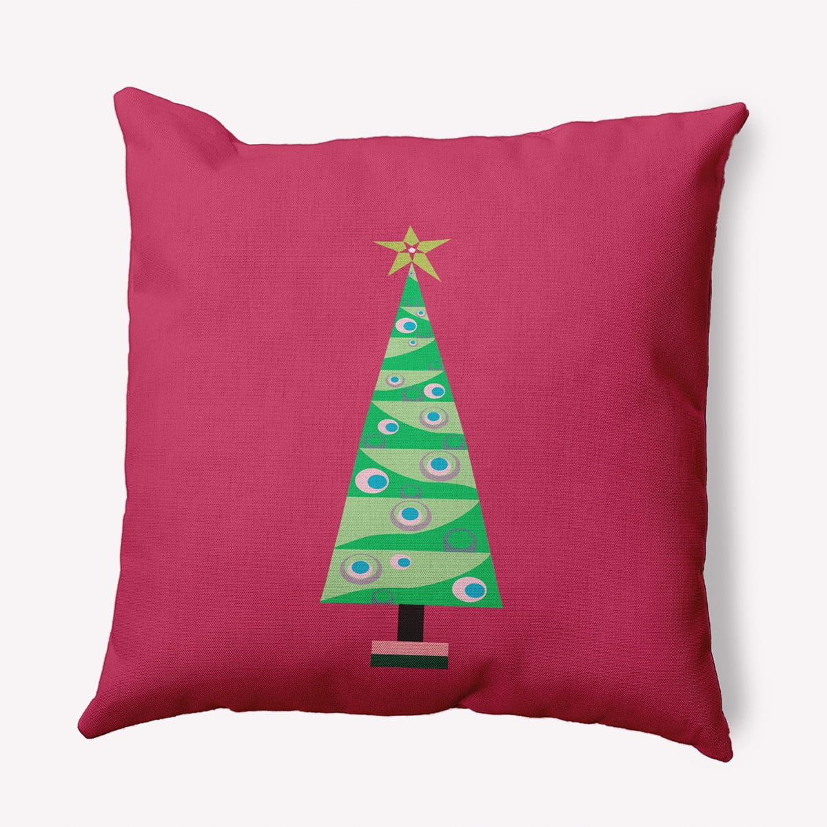 18" x 18" Simply Daisy Cartoon Christmas Tree Polyester Accent Pillow, Holiday Pink Qty 1
