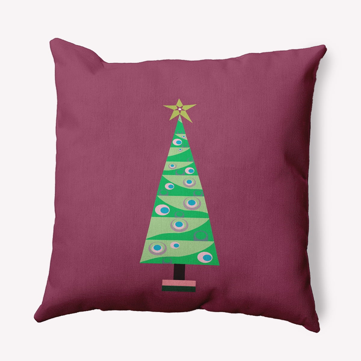 18" x 18" Simply Daisy Cartoon Christmas Tree Polyester Indoor/Outdoor Pillow, Passion Flower Qty 1