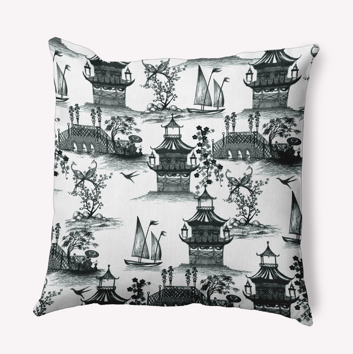 18" x 18" Simply Daisy China Old Polyester Accent Pillow, Black Qty 1