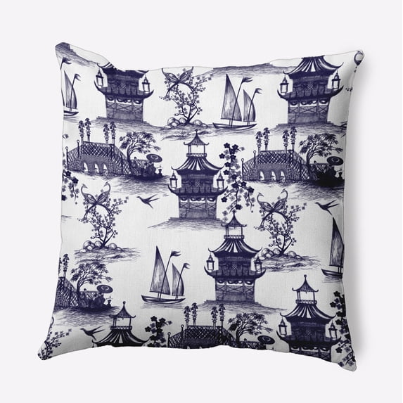 18" x 18" Simply Daisy China Old Polyester Accent Pillow, Navy Qty 1