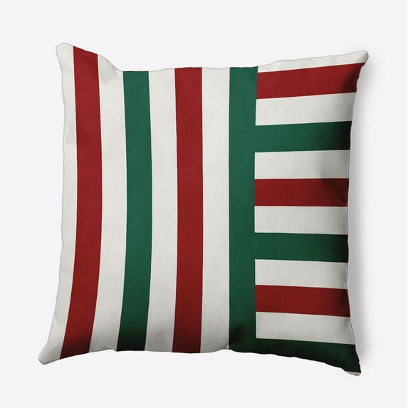 18" x 18" Simply Daisy Christmas Stripes Polyester Indoor/Outdoor Pillow, Forest Green Qty 1