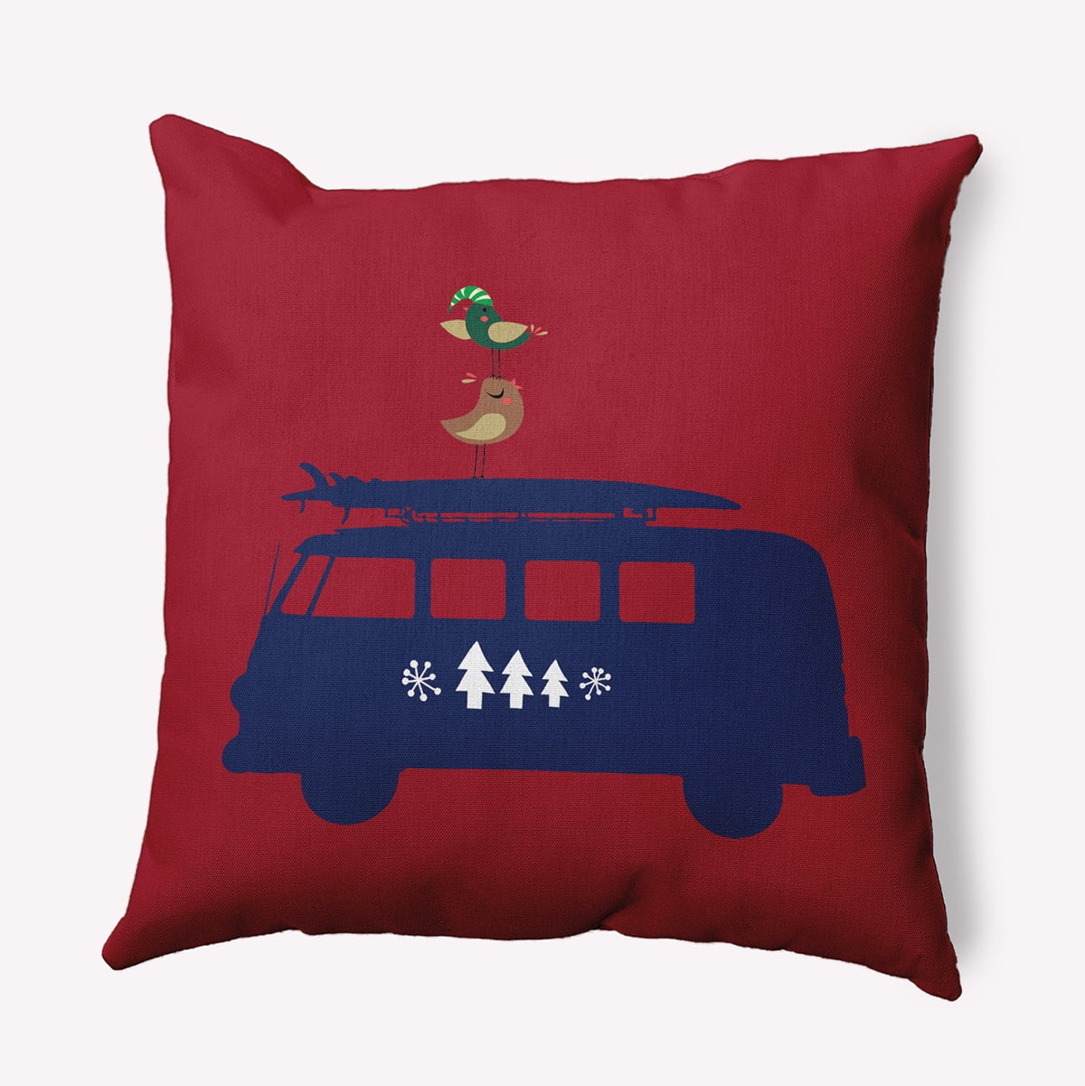 18" x 18" Simply Daisy Christmas Surf Bird Polyester Indoor/Outdoor Pillow, Haute Red Qty 1