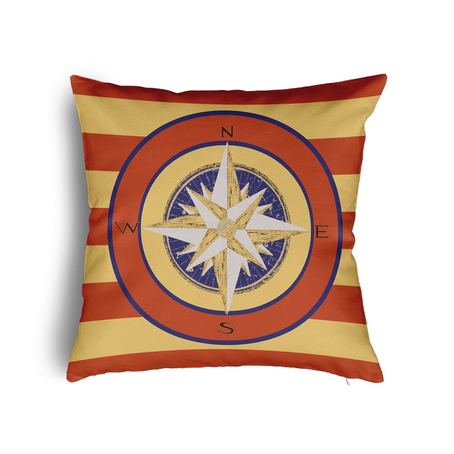 18" x 18" Simply Daisy Compass on Stripes Poly Pillow with Zipper, Surf Board Orange Qty 1