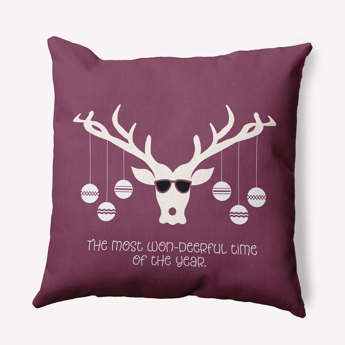 18" x 18" Simply Daisy Cool Christmas Deer Polyester Indoor/Outdoor Pillow, Passion Flower Qty 1