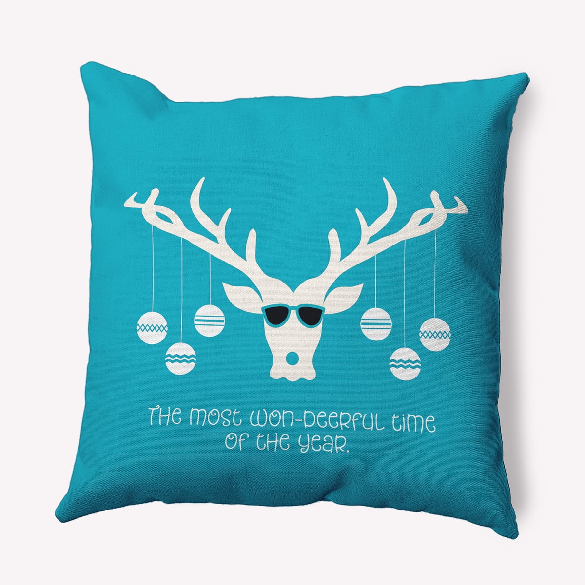 18" x 18" Simply Daisy Cool Christmas Deer Polyester Indoor/Outdoor Pillow, Turquoise Qty 1