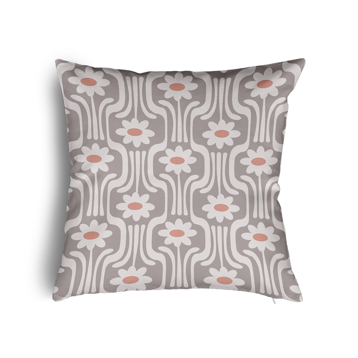 18" x 18" Simply Daisy Daisys and Squiggles Poly Pillow with Zipper, Greige Qty 1