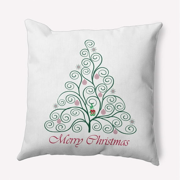 18" x 18" Simply Daisy Decorated Filigree Tree Polyester Indoor/Outdoor Pillow, Forest Green Qty 1