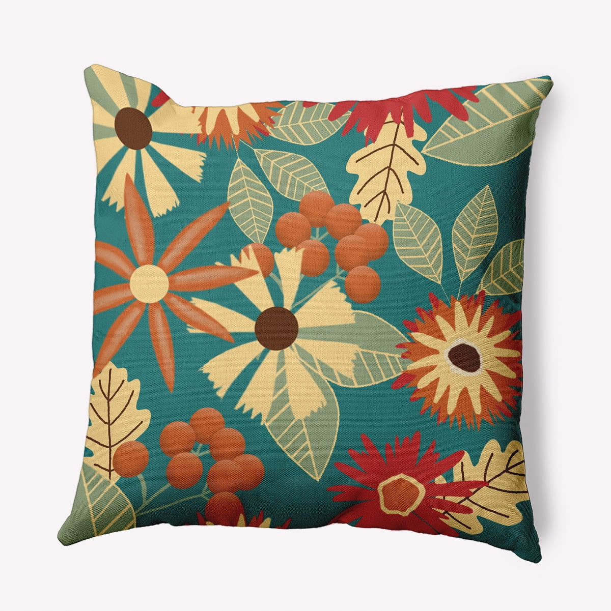 18" x 18" Simply Daisy Fall Floral Polyester Indoor/Outdoor Pillow, Teal Qty 1