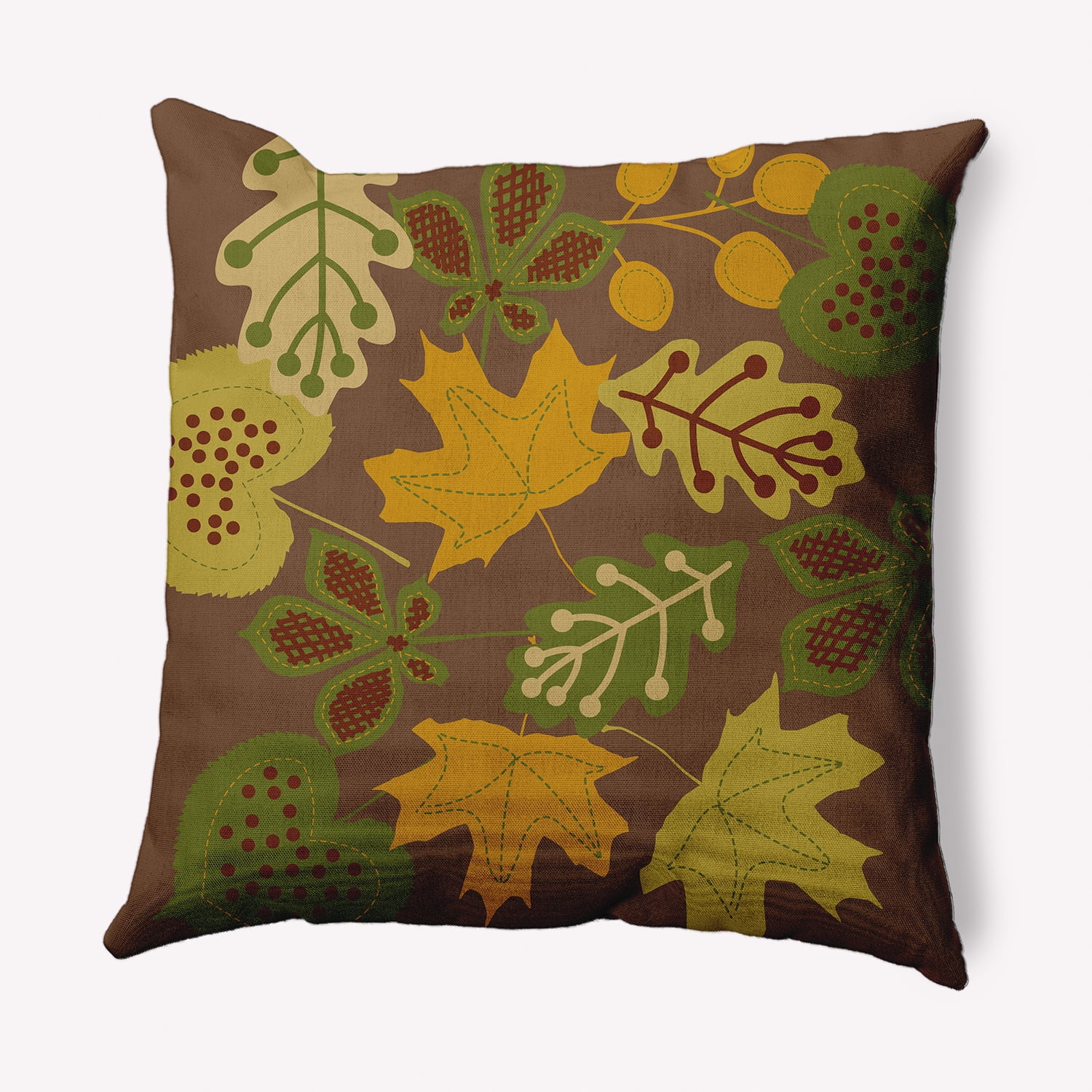 Brown and Green Fall Leaves Polyester Square Pillow, 18" x 18"