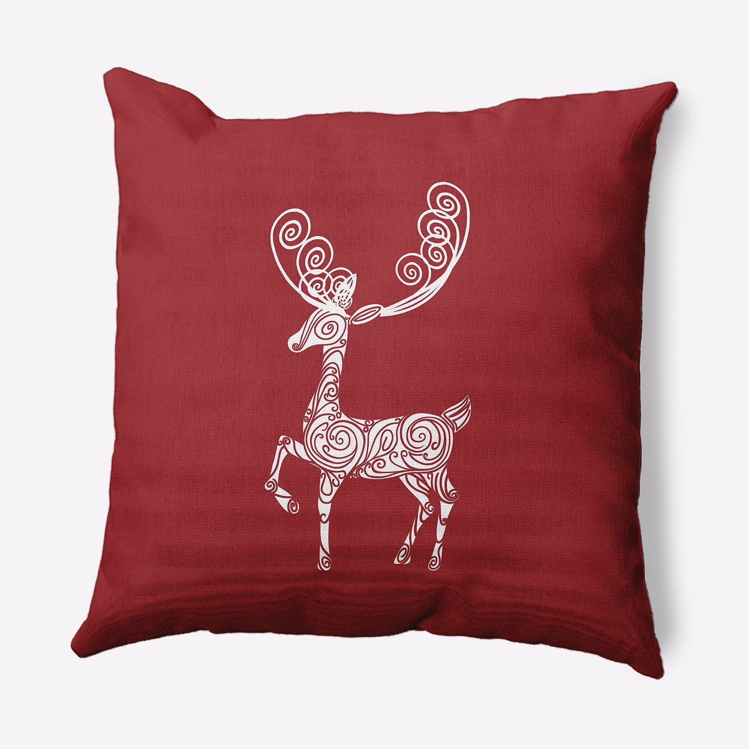 18" x 18" Simply Daisy Fancy Holiday Reindeer Polyester Indoor/Outdoor Pillow, Muted Red (1 Count)