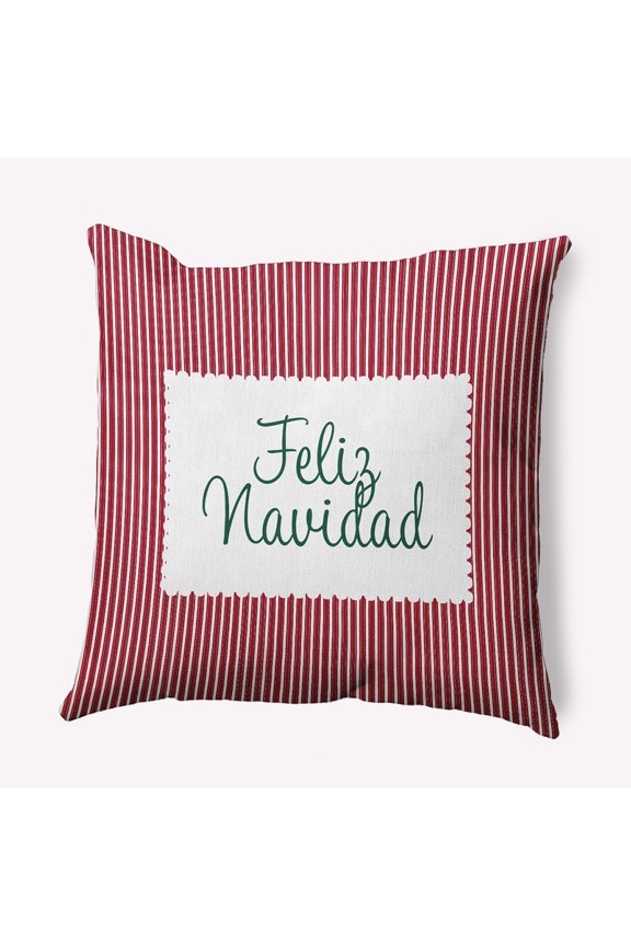 18" x 18" Simply Daisy Feliz Navidad Ticking Polyester Accent Pillow, Haute Red Qty 1