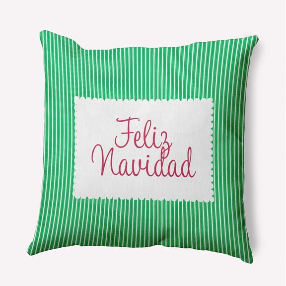 18" x 18" Simply Daisy Feliz Navidad Ticking Polyester Indoor/Outdoor Pillow, Bright Green Qty 1