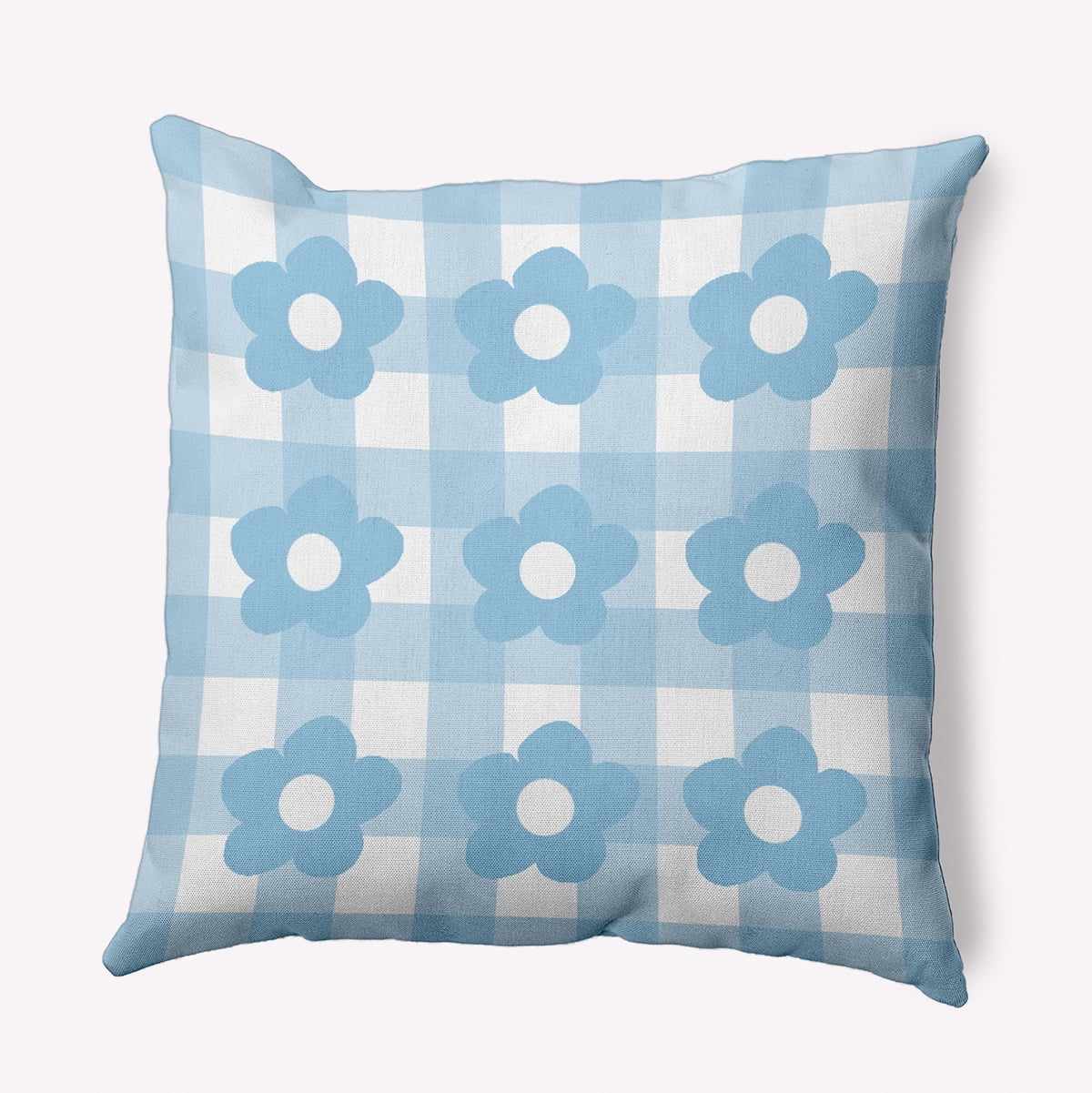 18" x 18" Simply Daisy Flowers on Gingham Polyester Accent Pillow, Carolina Blue Qty 1