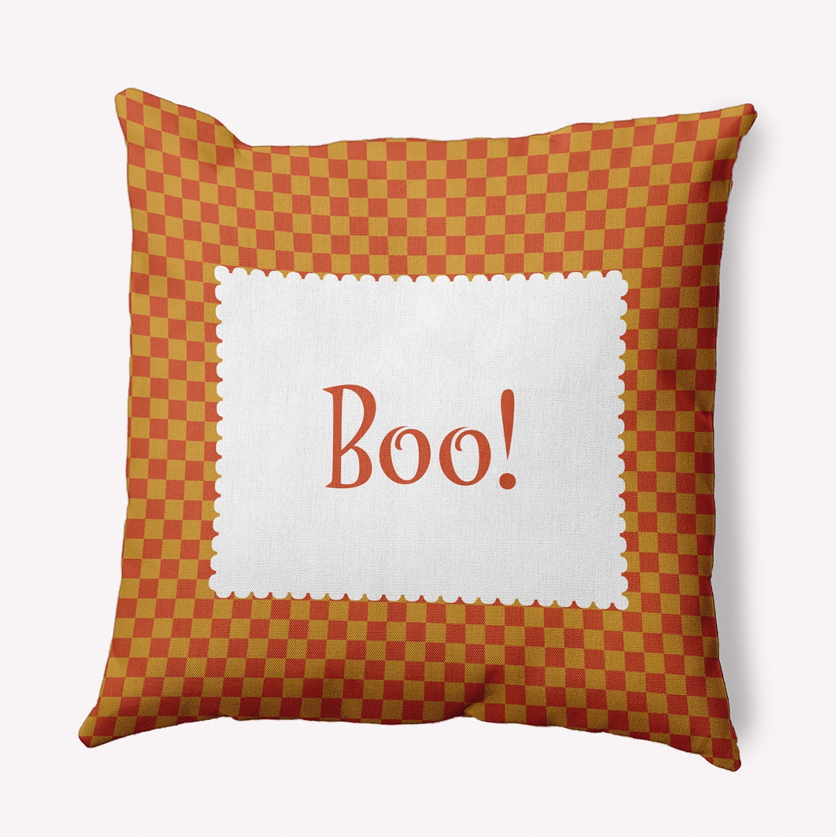 18" x 18" Simply Daisy Halloween Boo Checks Polyester Indoor/Outdoor Pillow, Rust Qty 1