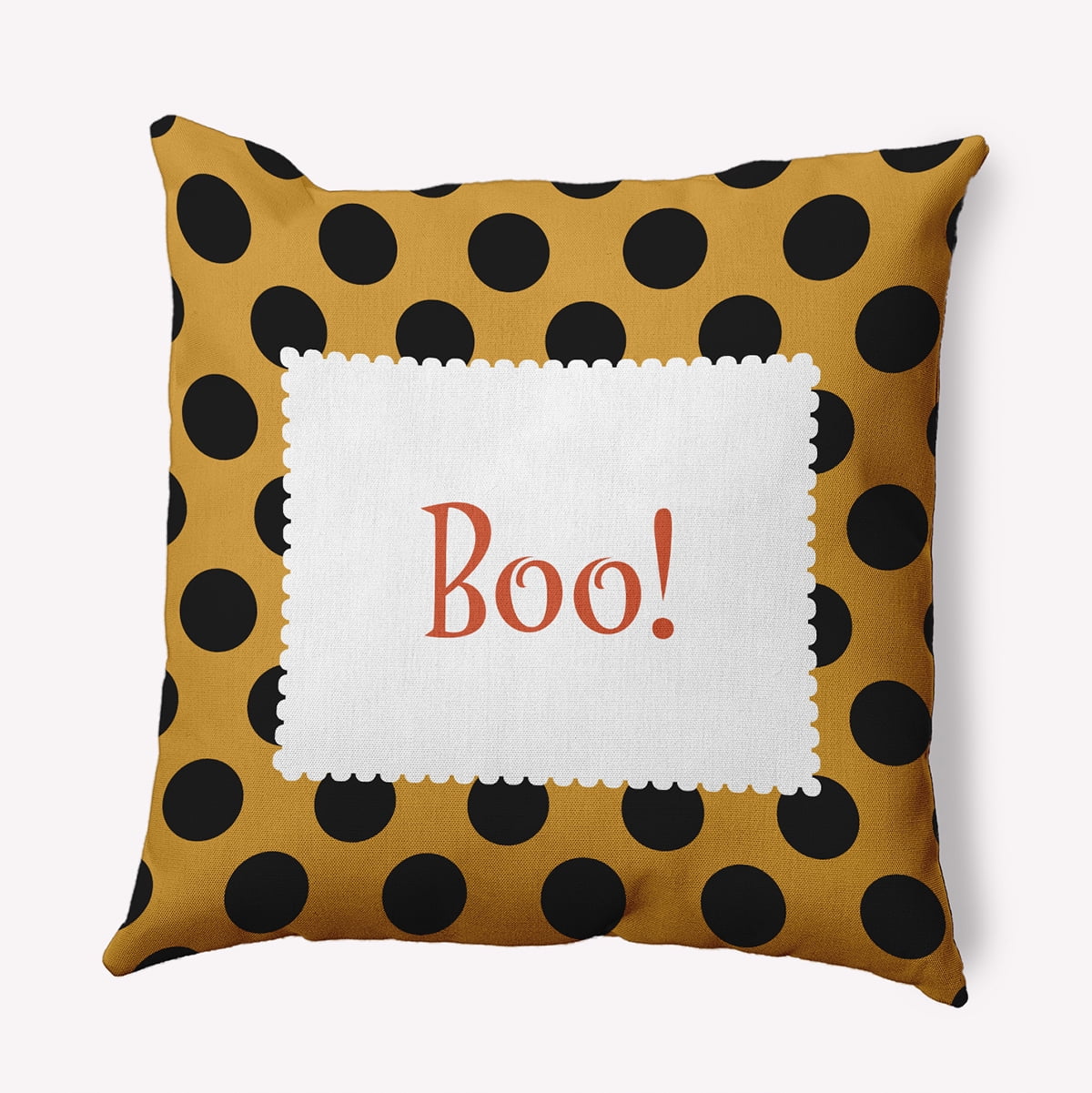18" x 18" Simply Daisy Halloween Boo Dots Polyester Accent Pillow, Golden Mustard Qty 1