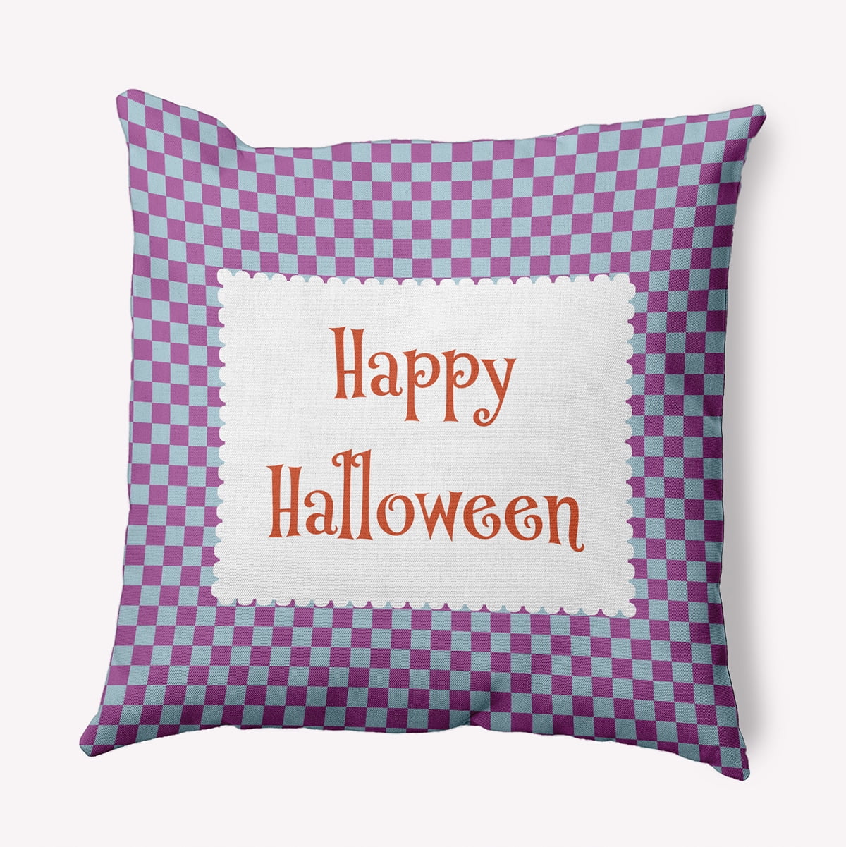 18" x 18" Simply Daisy Halloween Happy Halloween Checks Polyester Accent Pillow, Orchid Qty 1