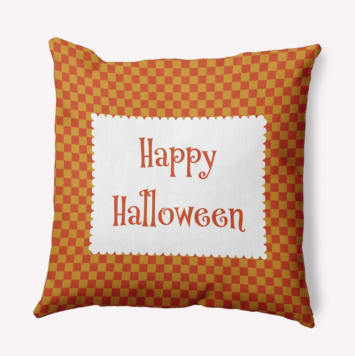 18" x 18" Simply Daisy Halloween Happy Halloween Checks Polyester Accent Pillow, Rust Qty 1