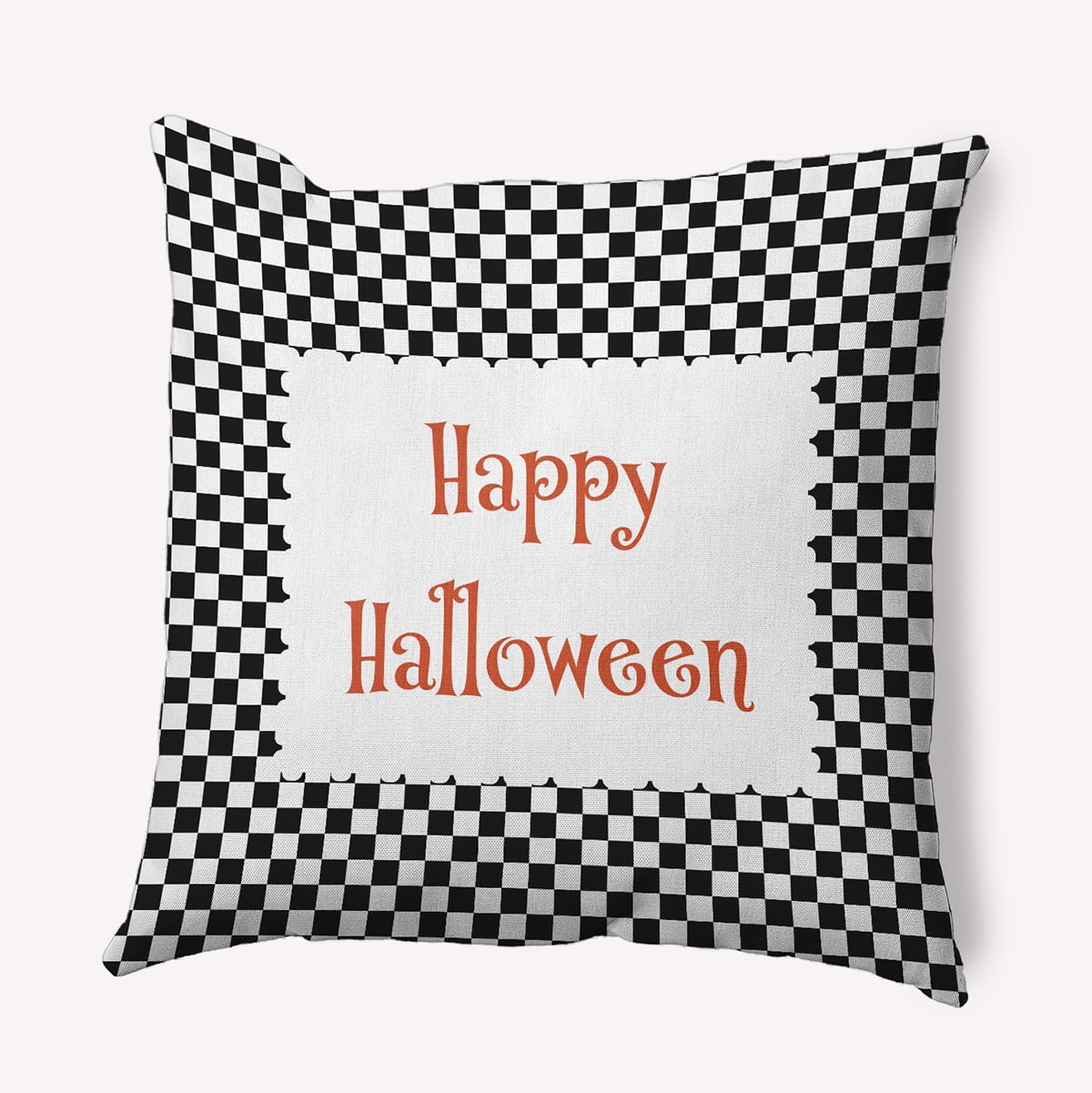 18" x 18" Simply Daisy Halloween Happy Halloween Checks Polyester Indoor/Outdoor Pillow, Black Qty 1