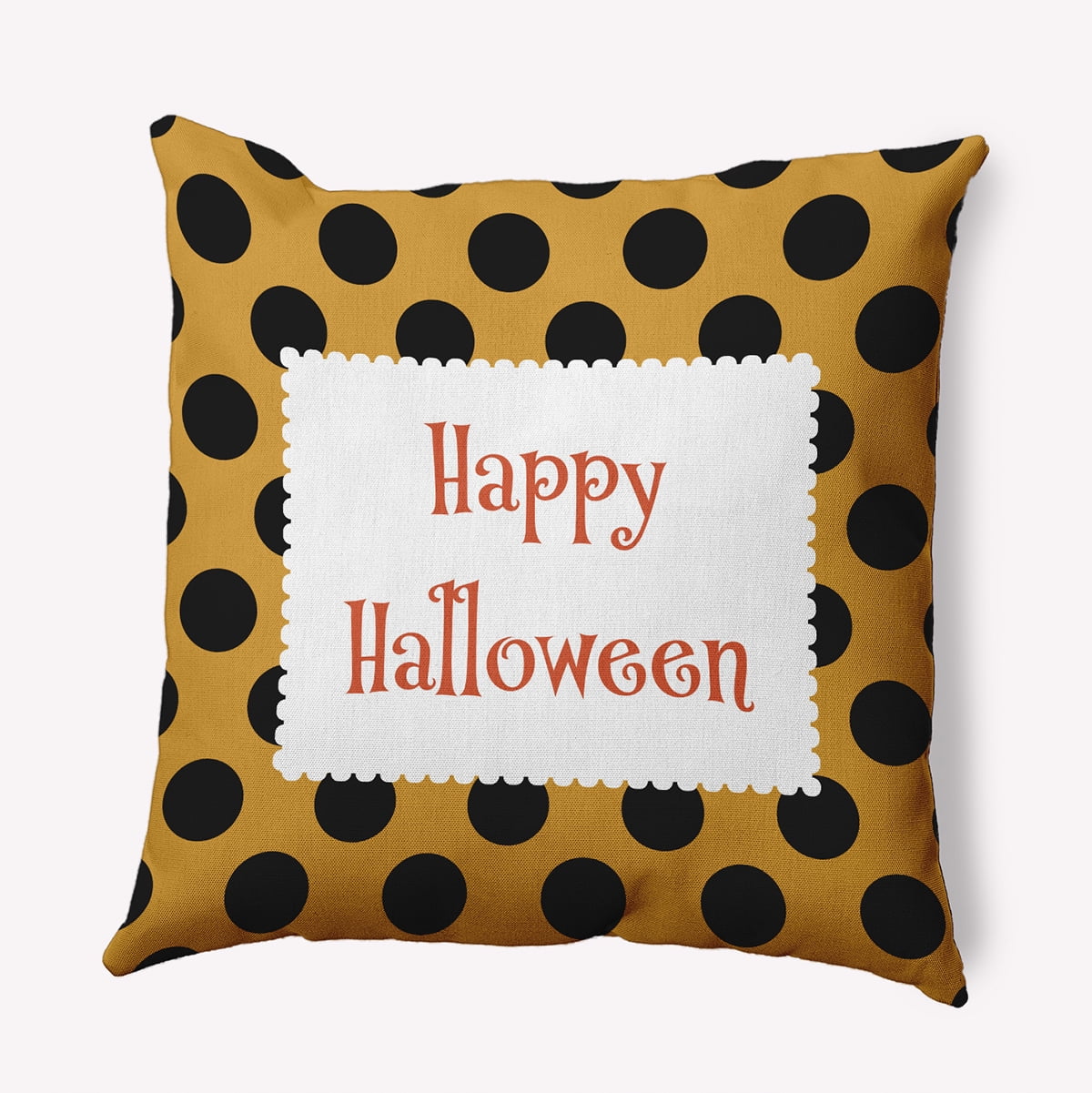 18" x 18" Simply Daisy Halloween Happy Halloween Dots Polyester Indoor/Outdoor Pillow, Golden Mustard Qty 1