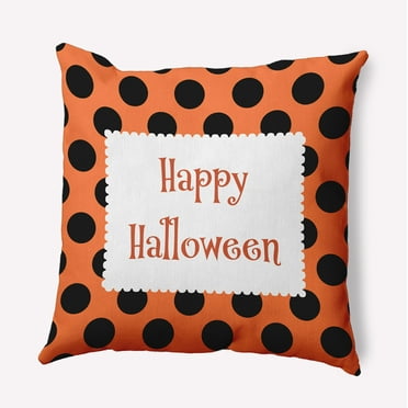 18" x 18" Simply Daisy Halloween Happy Halloween Dots Polyester Indoor/Outdoor Pillow, Traditional Orange Qty 1