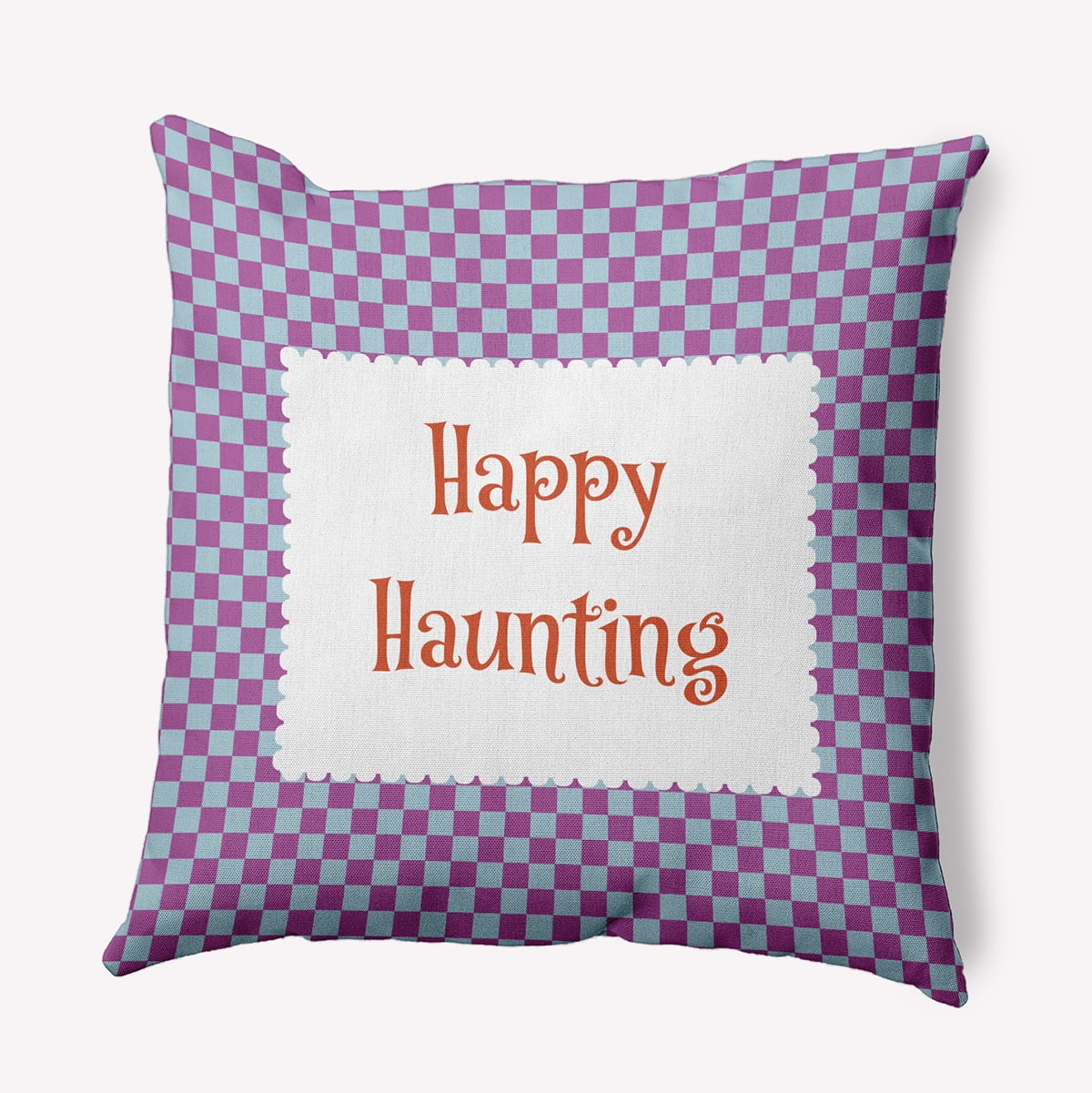 18" x 18" Simply Daisy Halloween Happy Haunting Checks Polyester Accent Pillow, Orchid Qty 1