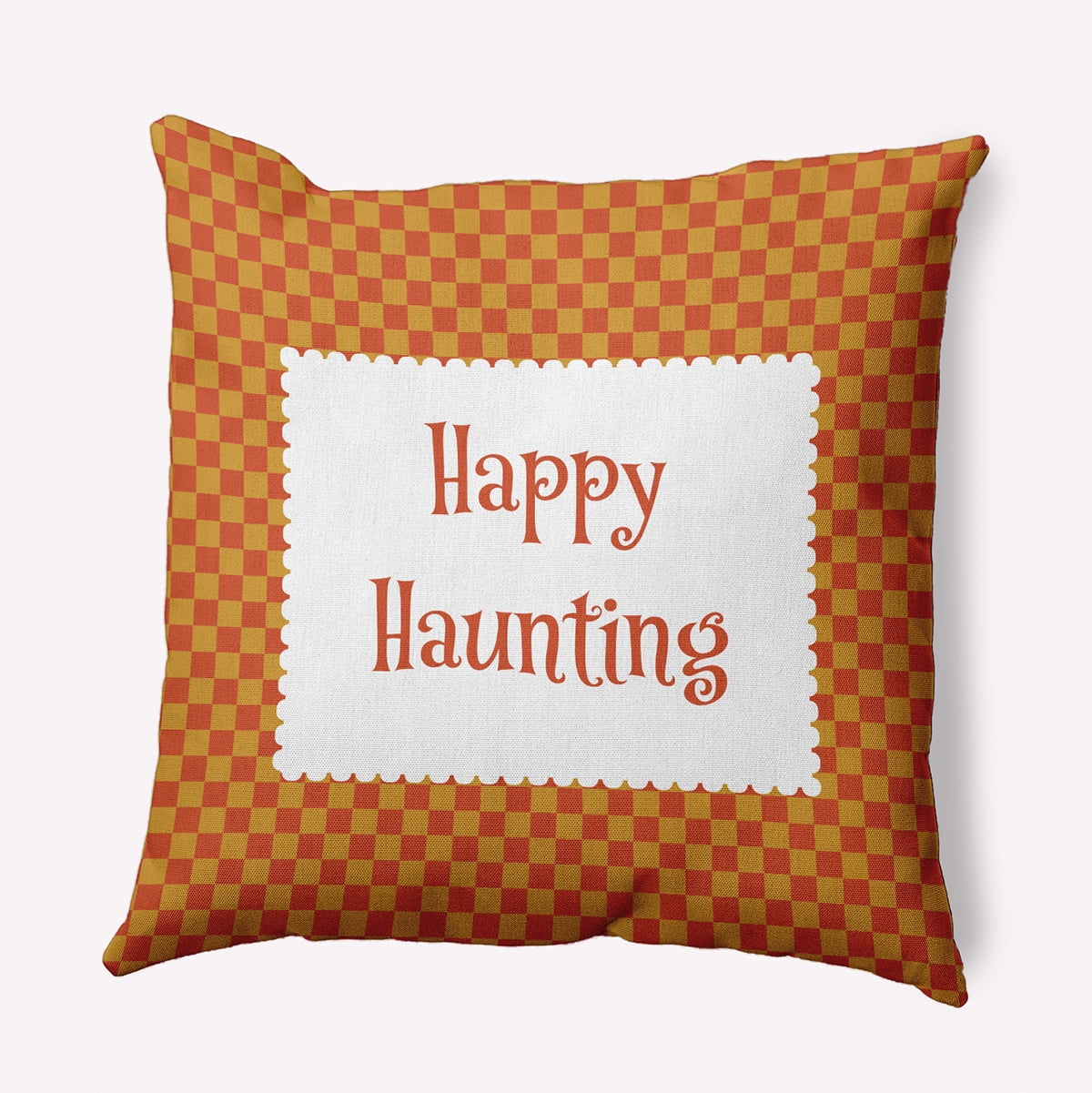 18" x 18" Simply Daisy Halloween Happy Haunting Checks Polyester Indoor/Outdoor Pillow, Rust Qty 1
