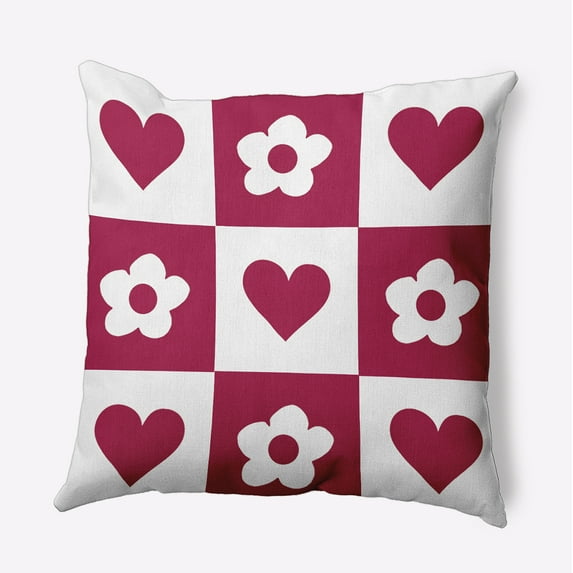18" x 18" Simply Daisy Heart And Flowers Grid Polyester Accent Pillow, Bold Pink Qty 1