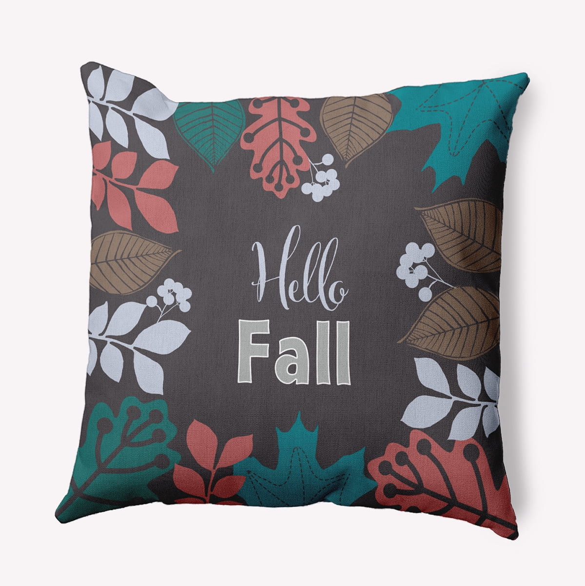 18" x 18" Simply Daisy Hello Fall Polyester Indoor/Outdoor Pillow, Grey Qty 1