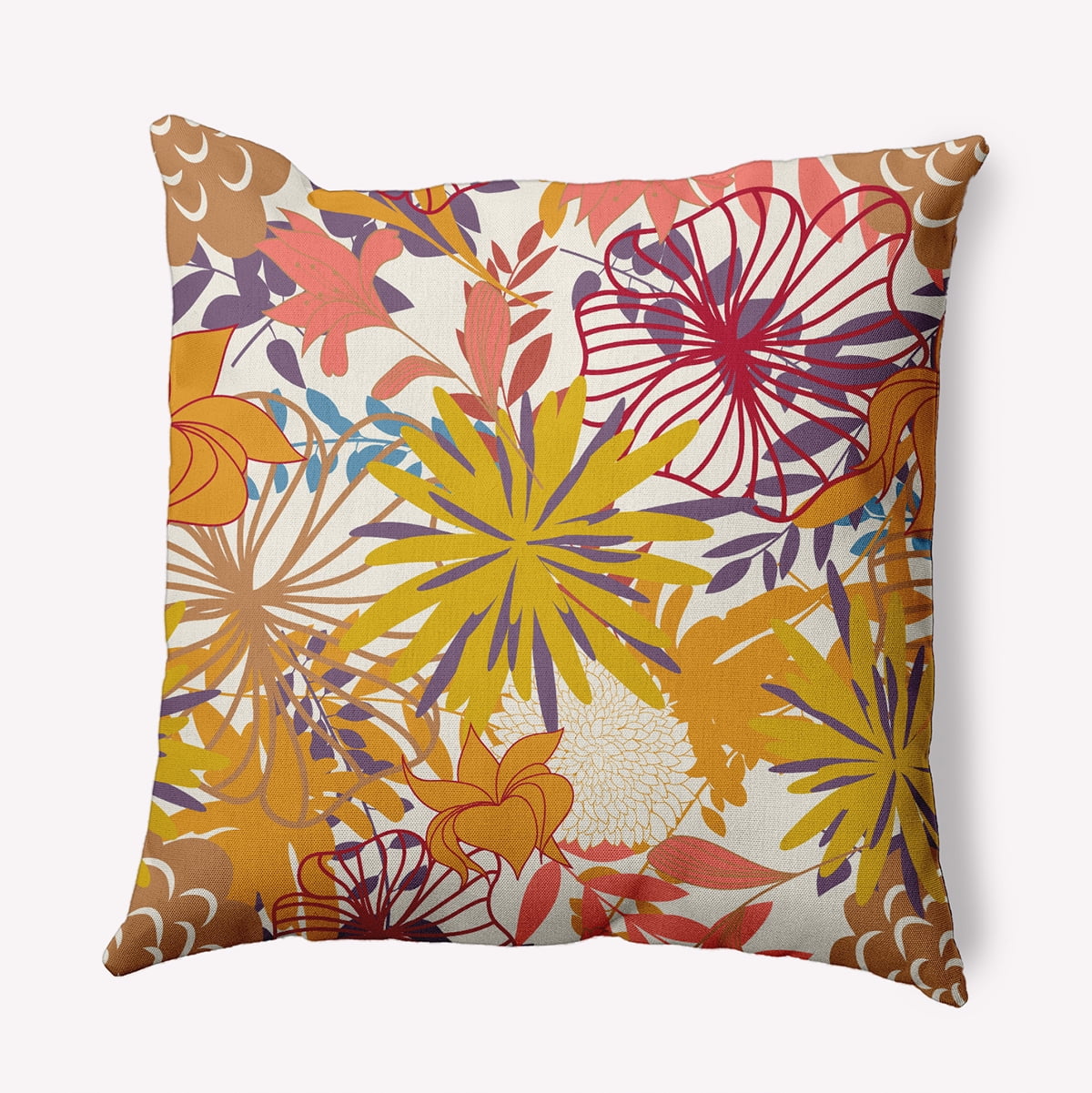 18" x 18" Simply Daisy Jumble Floral Polyester Indoor/Outdoor Pillow, Mustard Qty 1