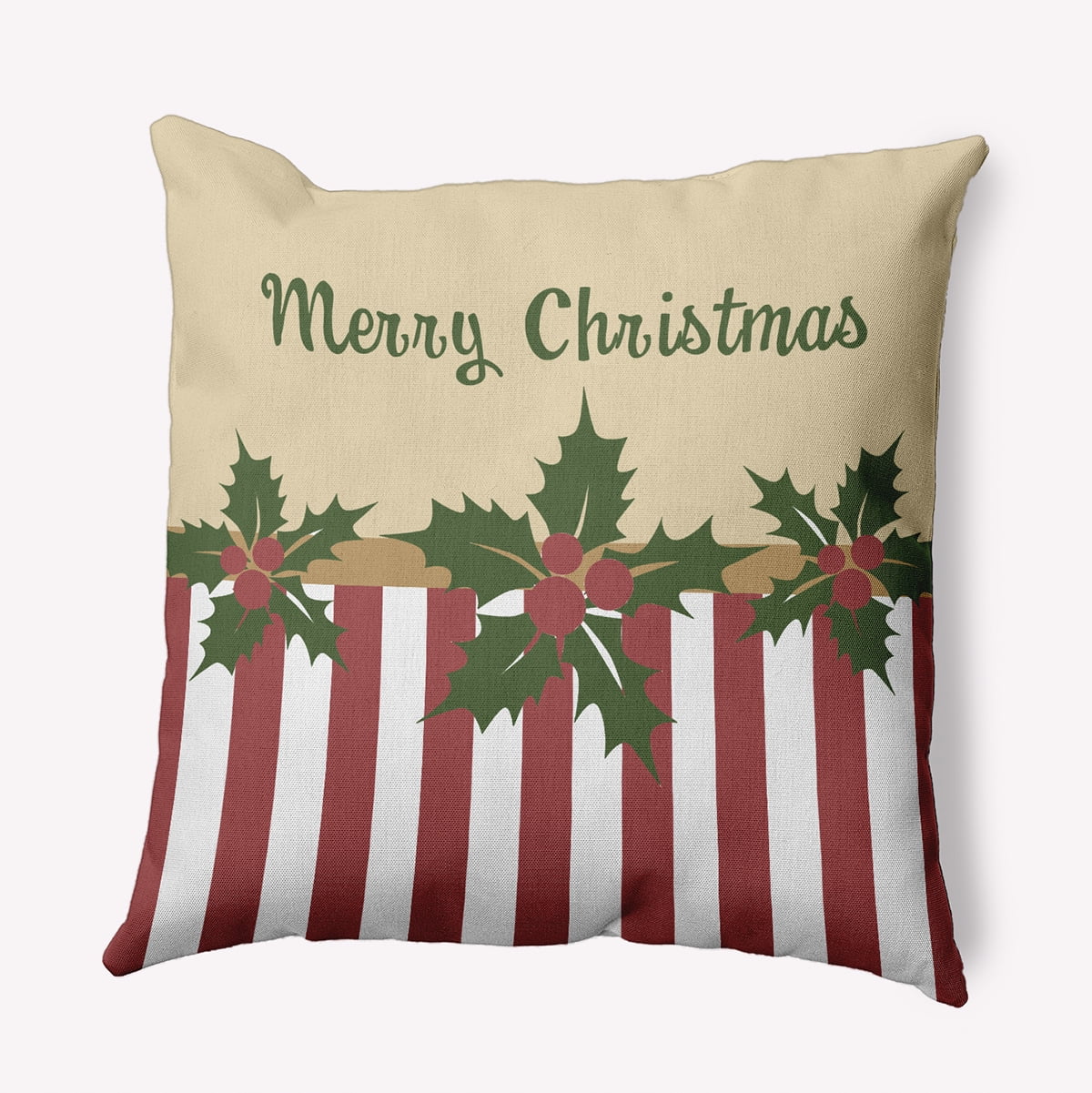 18" x 18" Simply Daisy Merry Christmas Stripes Polyester Indoor/Outdoor Pillow, Moss Green Qty 1