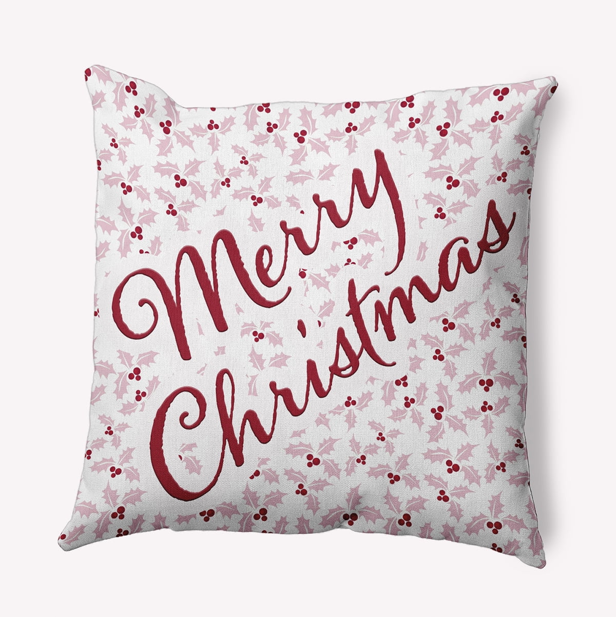 18" x 18" Simply Daisy Merry Christmas with Holly Polyester Indoor/Outdoor Pillow, Light Pink Qty 1