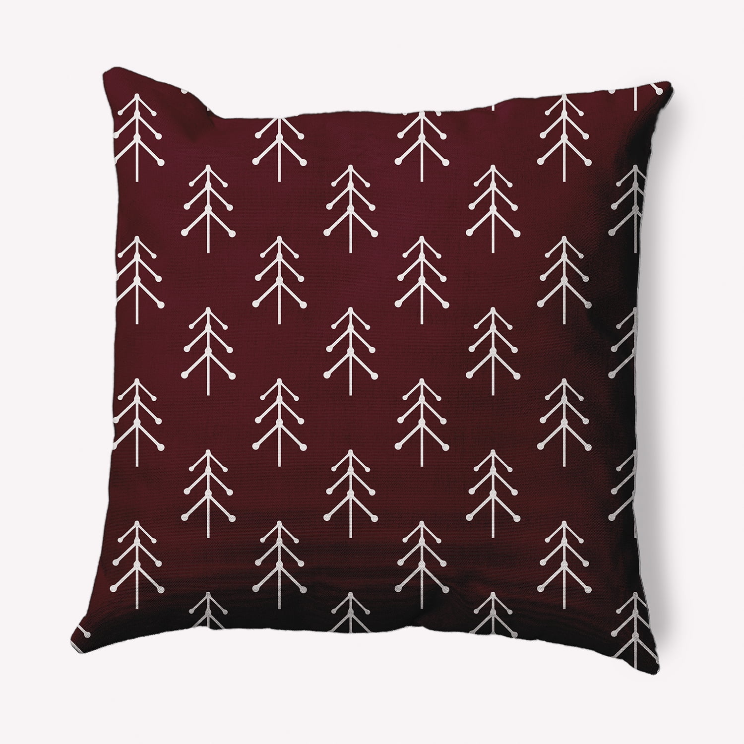 18" x 18" Simply Daisy Patterned Trees Winter Polyester Indoor/Outdoor Pillow, Christmas Burgandy Qty 1