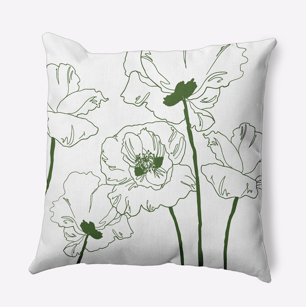 18" x 18" Simply Daisy Popping Poppies Polyester Indoor/Outdoor Pillow, Leaf Qty 1