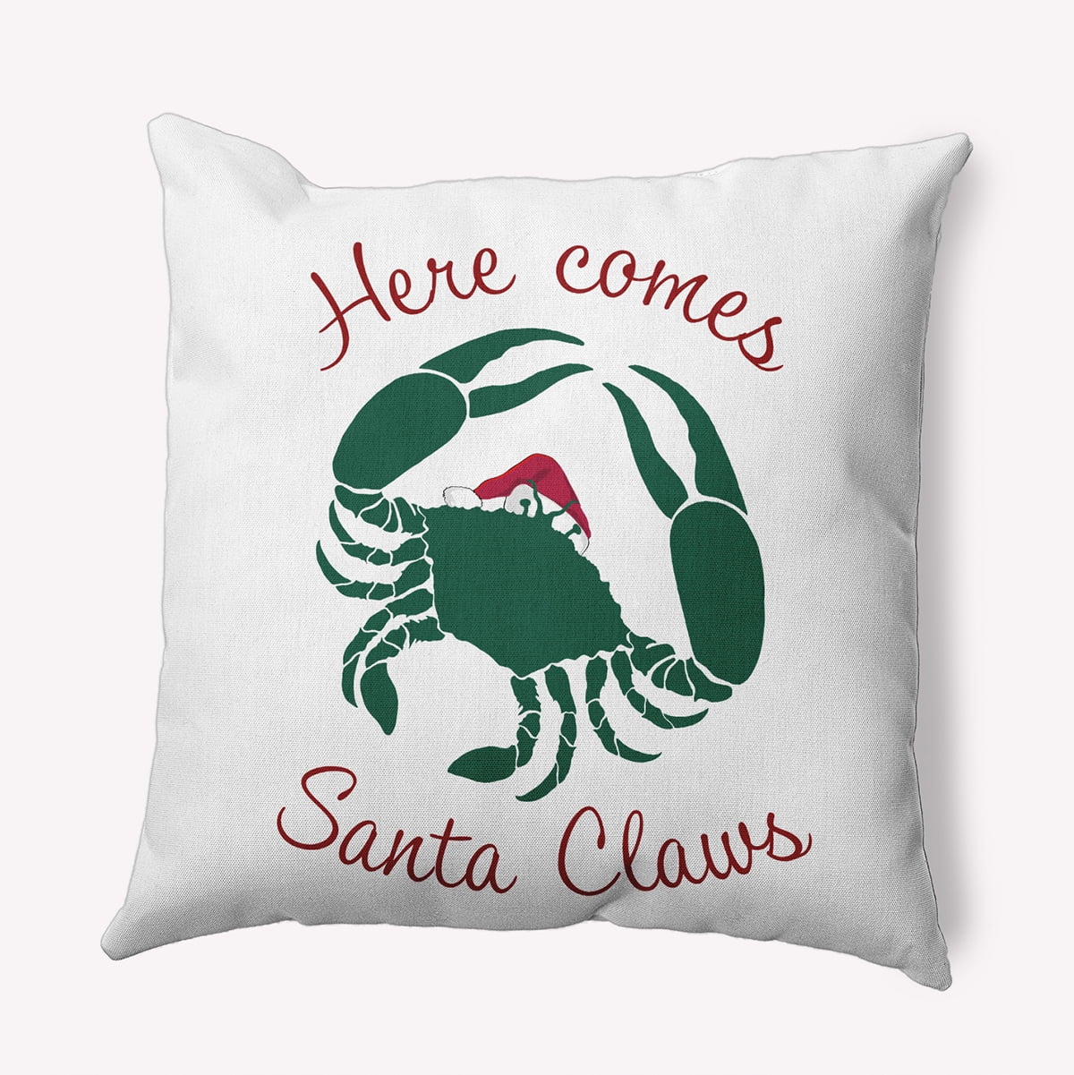 18" x 18" Simply Daisy Santa Claws Crab Polyester Indoor/Outdoor Pillow, Forest Green Qty 1