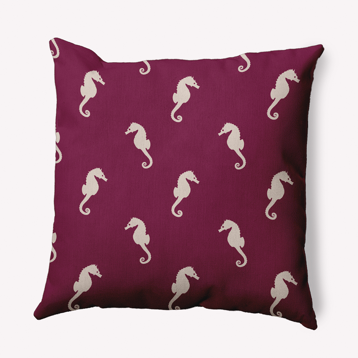18" x 18" Simply Daisy Sea Horses Indoor/Outdoor Pillow, Maroon Red Qty 1