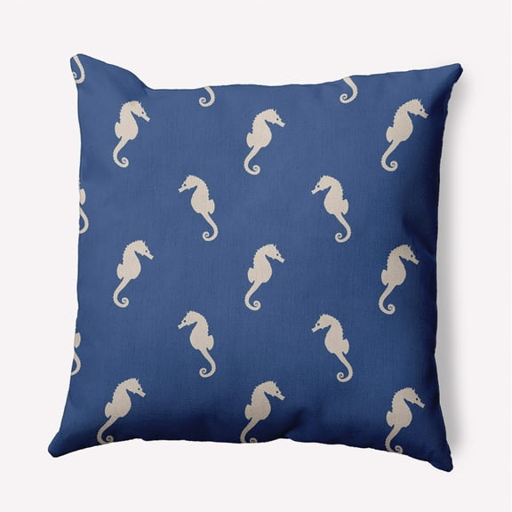 18" x 18" Simply Daisy Sea Horses Indoor/Outdoor Pillow, Nautical Navy Qty 1