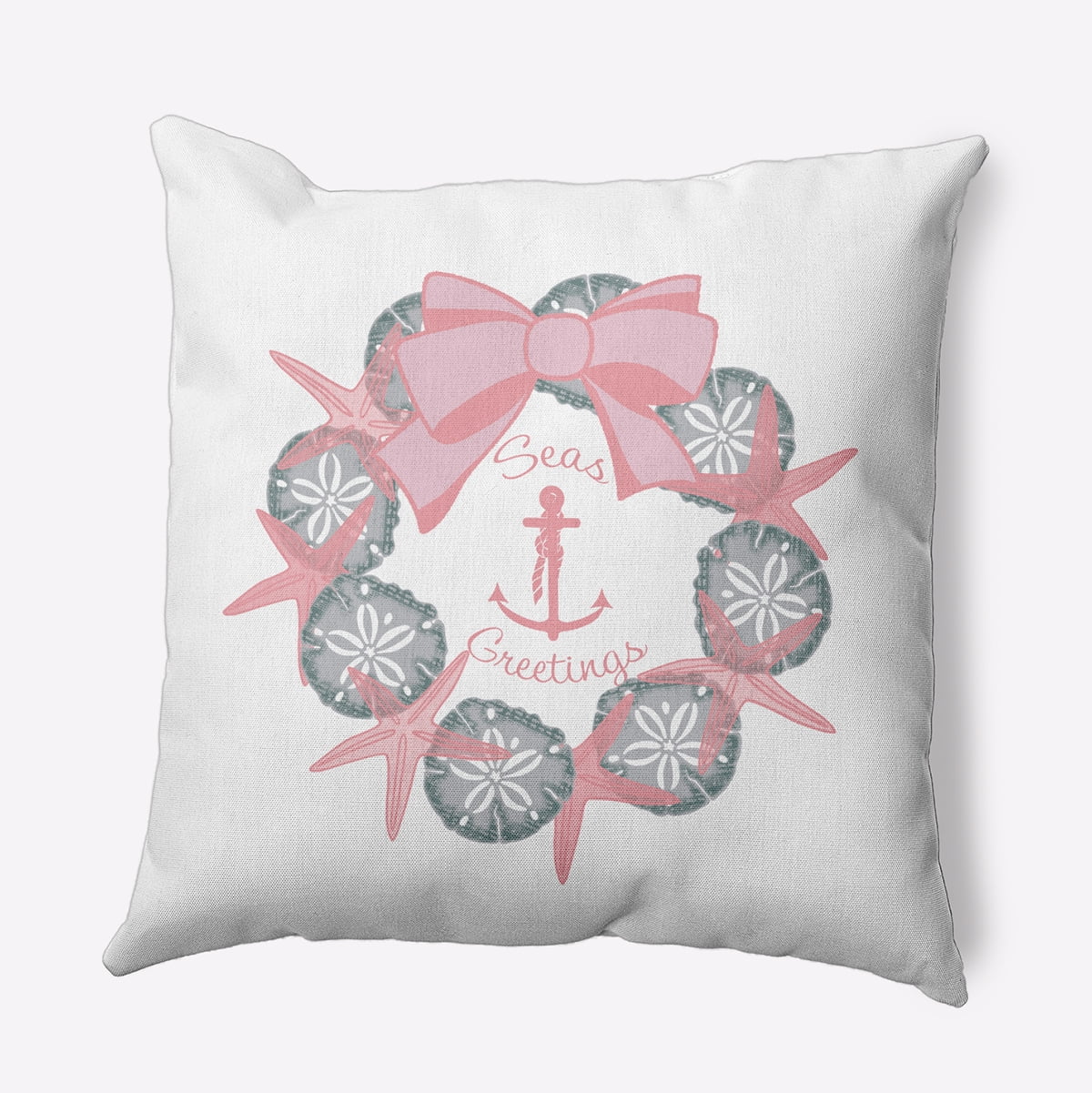 18" x 18" Simply Daisy Seas and Greetings Wreath Polyester Indoor/Outdoor Pillow, Pink Icing Qty 1