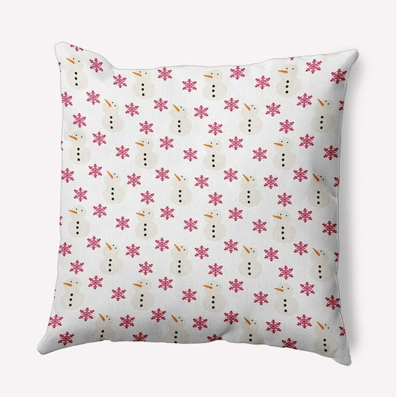 18" x 18" Simply Daisy Snow Men In Snowstorm Polyester Indoor/Outdoor Pillow, Holiday Pink Qty 1
