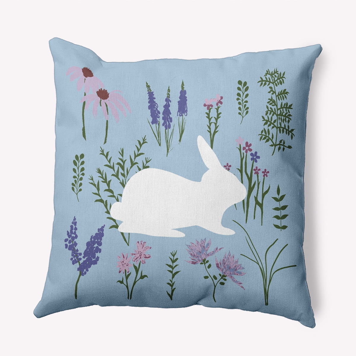 18" x 18" Simply Daisy Spring Meadow Bunny Polyester Accent Pillow, Light Blue Qty 1