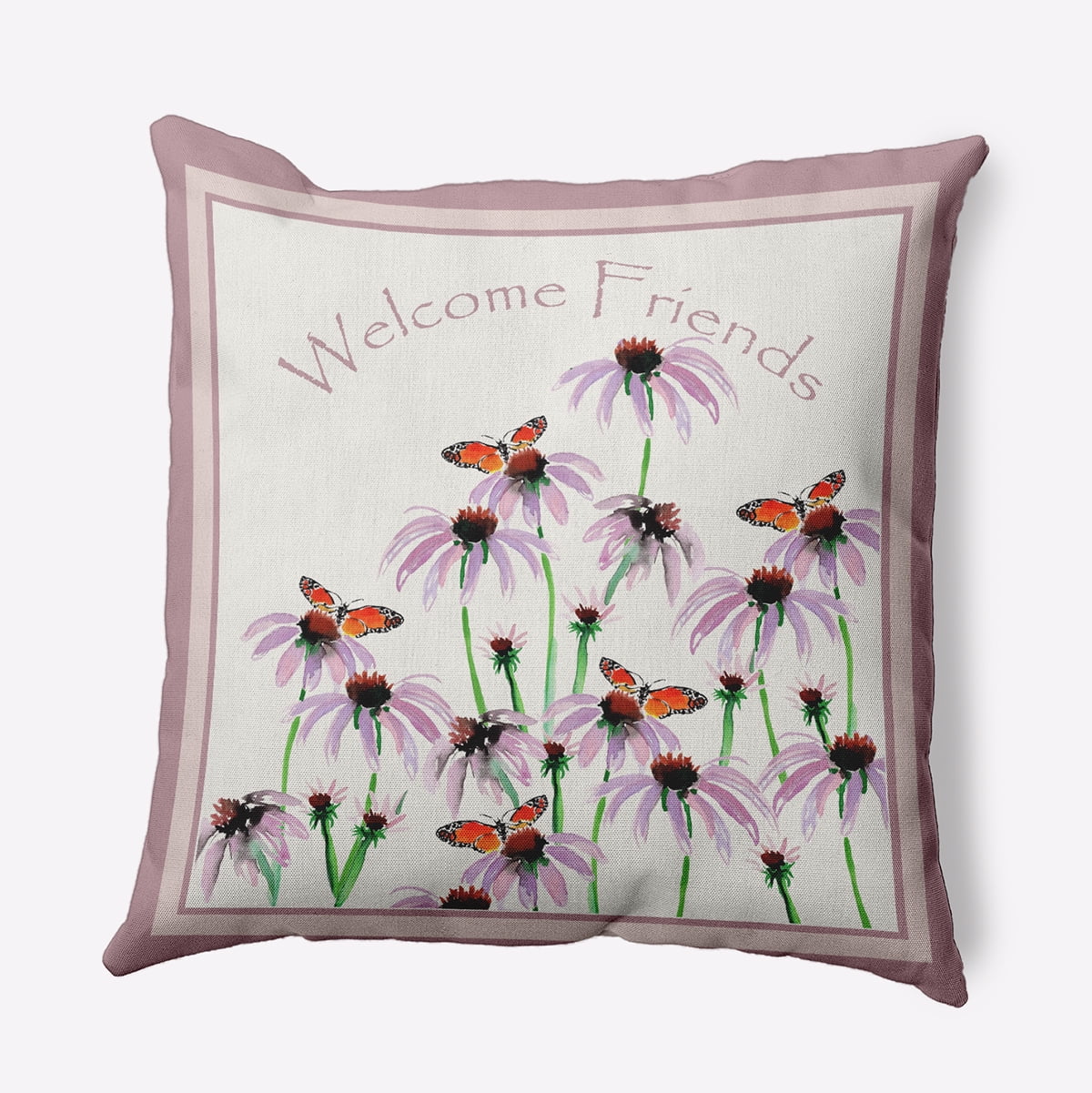 18" x 18" Simply Daisy Welcome Friends Polyester Indoor/Outdoor Pillow, Romantic Purple Qty 1