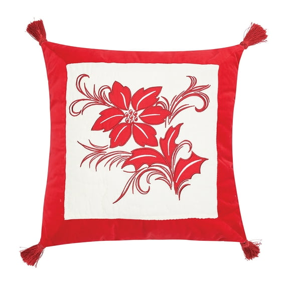 Winter Frost Poinsettia Quilted Pillow, 18" x 18"