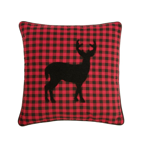 Plaid Woodford Deer Silhouette Tufted Accent Throw Pillow, 18" x 18"